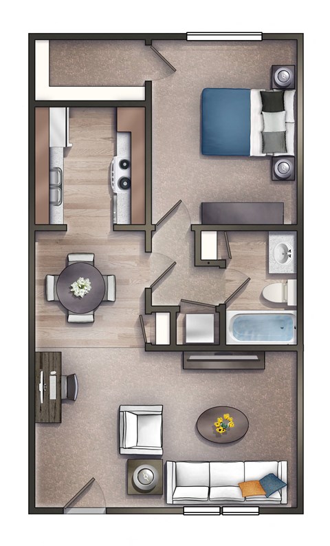 Floor plan for 1 bed, 1 bath